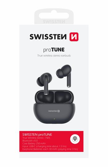 Bezdrátová sluchátka Swissten Pro Tune TWS – Bluetooth 5.0, černá