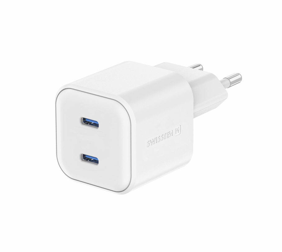 Síťový adaptér Swissten GaN 2× USB-C 20 W Power Delivery – bílý