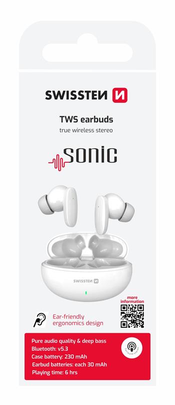 Bezdrátová sluchátka Swissten Sonic TWS – Bluetooth 5.3, bílá