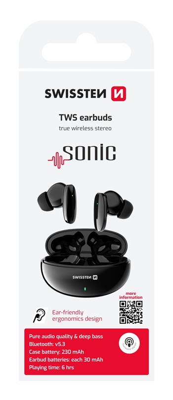 Bezdrátová sluchátka Swissten Sonic TWS – Bluetooth 5.3, černá