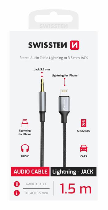 Audio adaptér Swissten Textile Lightning / 3,5mm Jack – 1,5 m, černý