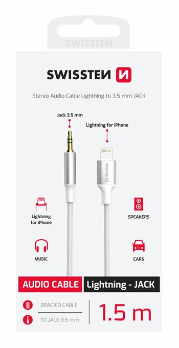 Audio adaptér Swissten Textile Lightning / 3,5mm Jack – 1,5 m, bílý