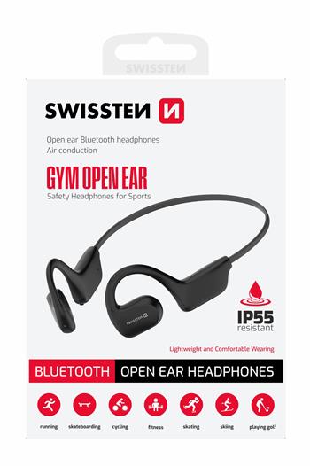 Bezdrátová sluchátka Swissten Gym Open Ear – Bluetooth 5.2, Dolby Atmos 360°