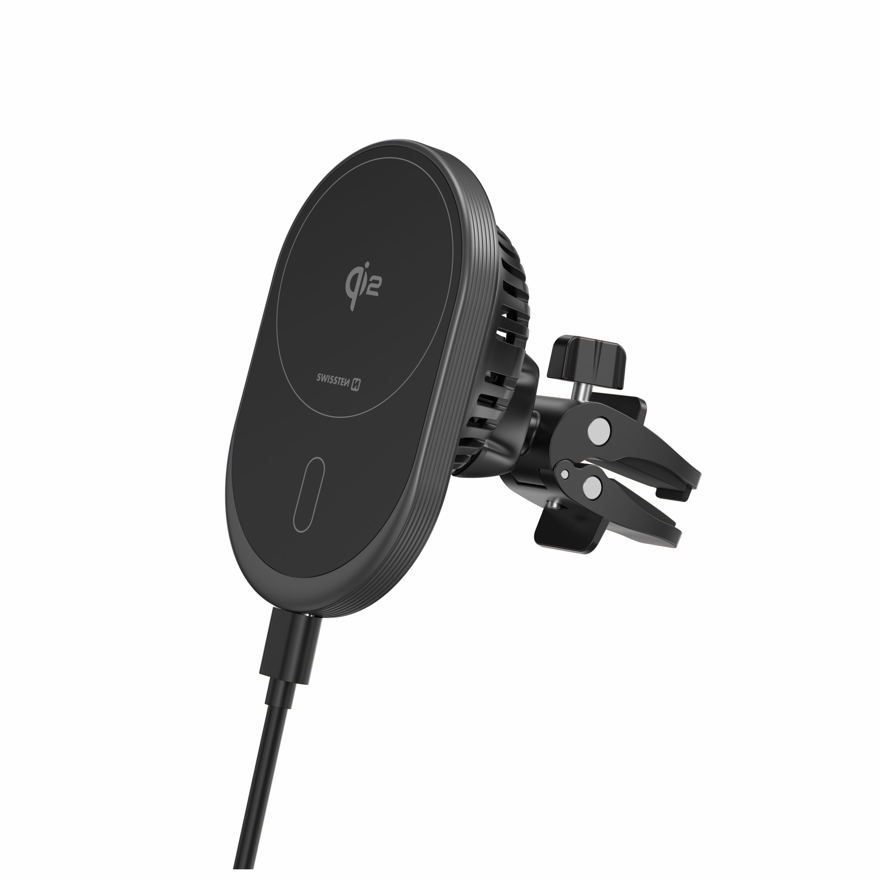 Levně Magnetický držák do ventilace auta Swissten MagRide s bezdrátovým nabíjením Qi2 15 W (MagSafe kompatibilní)