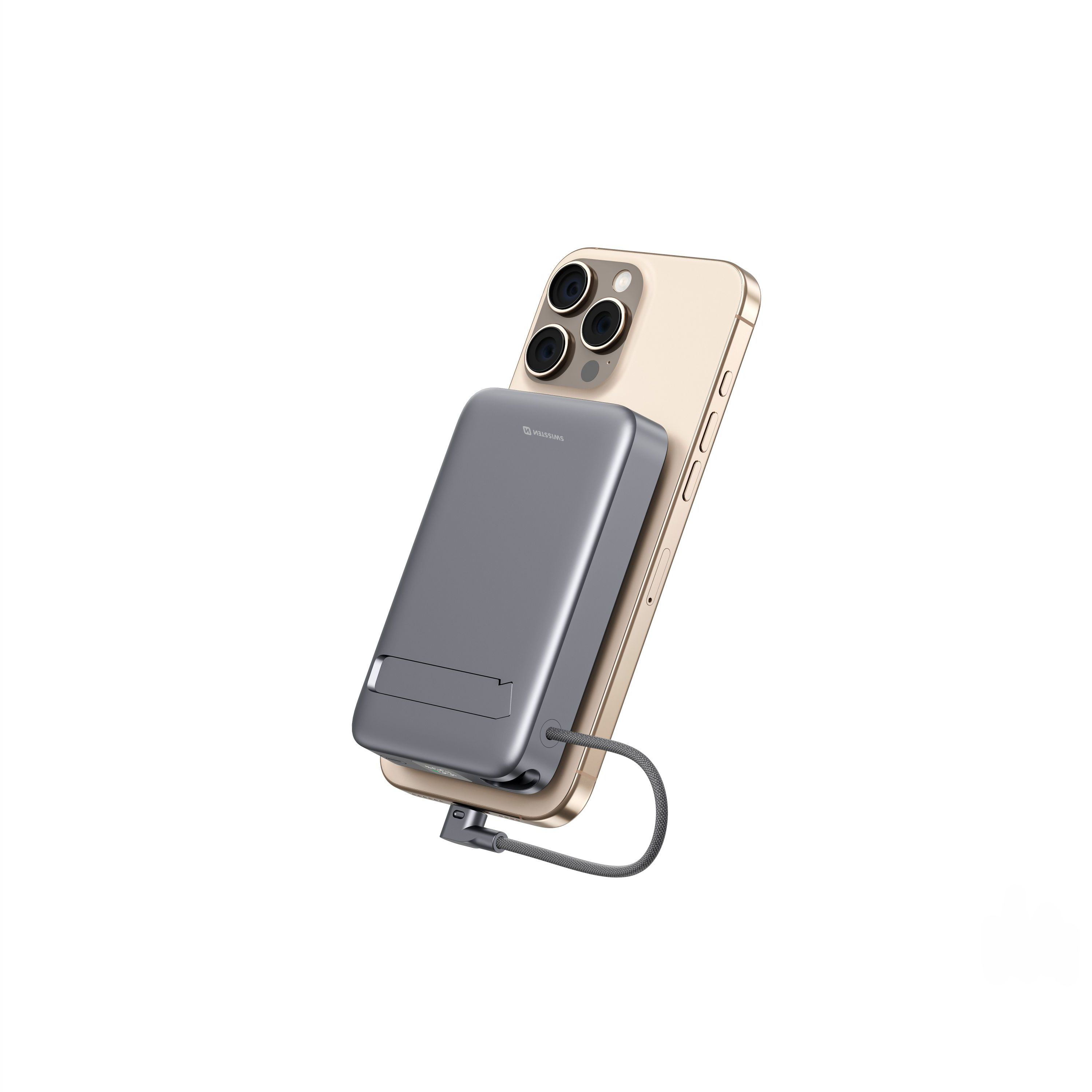 Powerbanka Swissten MagSafe Qi2 10 000 mAh 15 W s integrovaným USB-C kabelem – černá