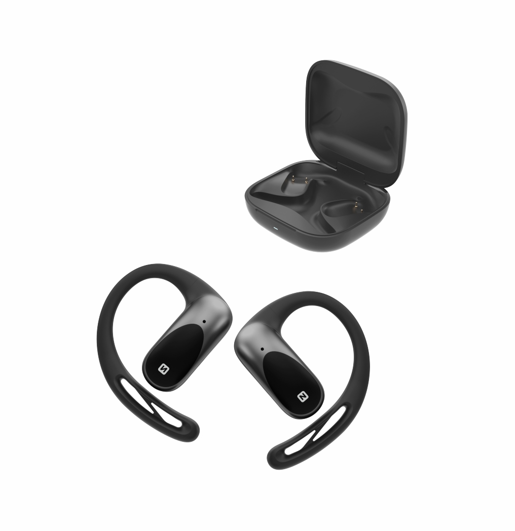 Bezdrátová sluchátka Swissten Run Open Ear TWS – Bluetooth 5.4, IP54, černá