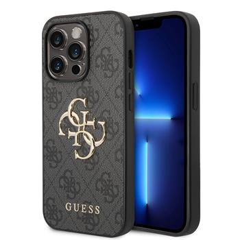 Levně Guess PU 4G Metal Logo Zadní Kryt pro iPhone 14 Pro Grey