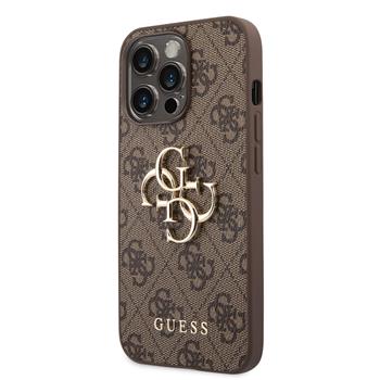 Levně Guess PU 4G Metal Logo Zadní Kryt pro iPhone 14 Pro Brown