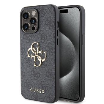 Levně Guess PU 4G Metal Logo Zadní Kryt pro iPhone 15 Pro Max Grey