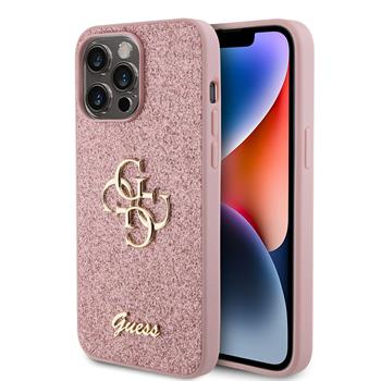 Levně Guess PU Fixed Glitter 4G Metal Logo Zadní Kryt pro iPhone 15 Pro Max Pink