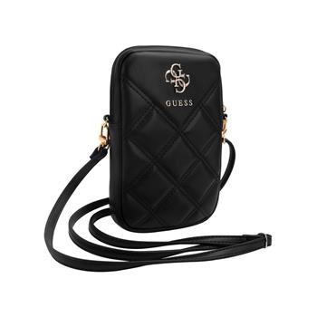 Guess PU Quilted 4G Metal Logo Wallet Phone Bag Zipper černý