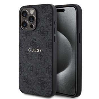 Levně Guess PU Leather 4G Colored Ring MagSafe Zadní Kryt pro iPhone 15 Pro Max Black