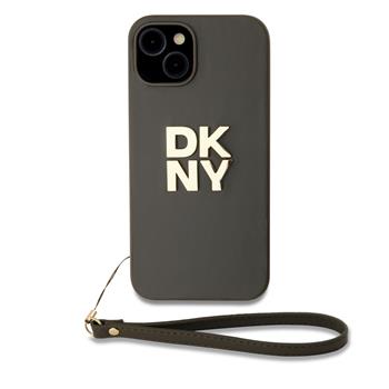 DKNY PU Leather Stack Logo Wrist Strap kryt iPhone 13 hnědý