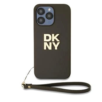 DKNY PU Leather Stack Logo Wrist Strap Zadní Kryt pro iPhone 15 Pro Max Brown