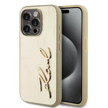 Karl Lagerfeld Wrinkled PU Signature Logo zadní kryt iPhone 15 Pro zlatý