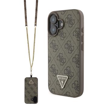 Levně Guess PU 4G Strass Triangle Metal Logo Zadní Kryt + Crossbody Popruh pro iPhone 16 Brown