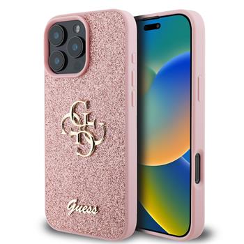 Levně Guess PU Fixed Glitter 4G Metal Logo Zadní Kryt pro iPhone 16 Pro Pink