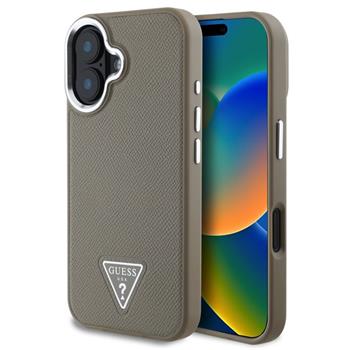 Guess PU Grained Triangle Logo kryt pro iPhone 16 hnědý
