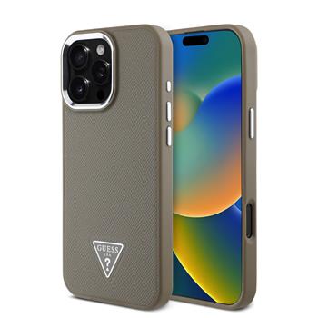 Guess PU Grained Triangle Logo kryt pro iPhone 16 Pro Max hnědý