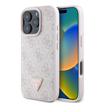 Guess PU 4G Strass Triangle Metal Logo kryt pro iPhone 16 Pro růžový