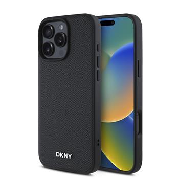 Levně DKNY PU Leather Silver Metal Logo Magsafe Zadní Kryt pro iPhone 16 Pro Max Black