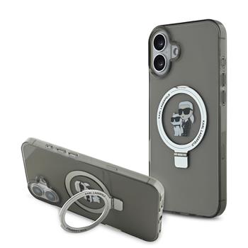 Karl Lagerfeld Ringstand Karl and Choupette MagSafe kryt pro iPhone 16 Plus černý