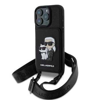 Levně Karl Lagerfeld Saffiano Crossbody Popruh Karl and Choupette Kryt pro iPhone 16 Pro Black