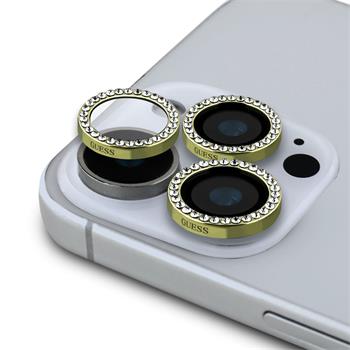 Guess Fixed Glliter ochranná skla čoček iPhone 16 Pro/16 Pro Max zlatá