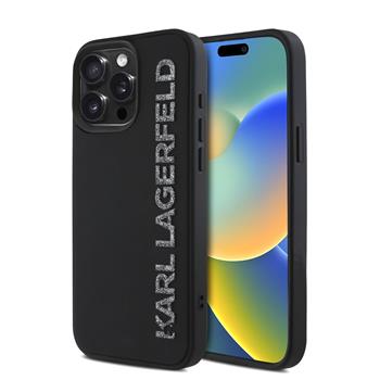 Karl Lagerfeld 3D Rubber Glitter Logo kryt iPhone 15 Pro Max černý