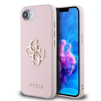 Guess PU Grained 4G Metal Logo kryt iPhone 16e růžový