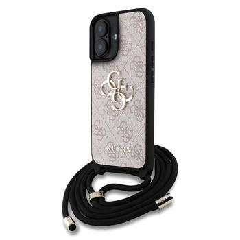 Levně Guess PU 4G Metal Logo Crossbody Popruh Zadní Kryt pro iPhone 16 Pink