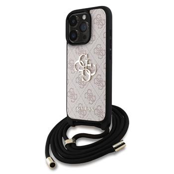 Levně Guess PU 4G Metal Logo Crossbody Popruh Zadní Kryt pro iPhone 16 Pro Max Pink