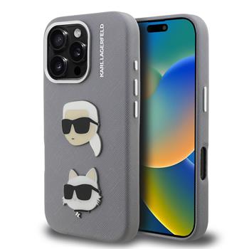 Karl Lagerfeld Grained PU K&CH Heads kryt iPhone 16 Pro šedý