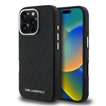 Karl Lagerfeld Grained PU Repeated Logo MagSafe kryt iPhone 16 Pro Max černý