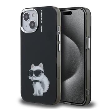Karl Lagerfeld IML Aquarelle Choupette kryt iPhone 15 černý