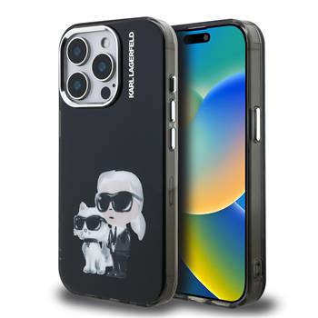 Karl Lagerfeld IML Aquarelle Karl and Choupette kryt iPhone 15 Pro černý