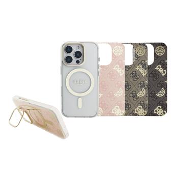 Levně Guess PC/TPU Electroplated Stand Camera Frame MagSafe Zadní Kryt s Vyměnitelným Pozadím pro iPhone 16 Pro