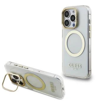 Guess IML Gold Outline Stand Camera Frame MagSafe kryt iPhone 15 Pro Max čirý