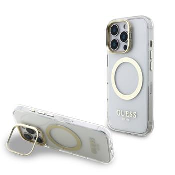 Guess IML Gold Outline Stand Camera Frame MagSafe kryt iPhone 16 Pro Max čirý