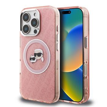 Levně Karl Lagerfeld IML K&CH Heads Repeated Logo MagSafe Zadní Kryt pro iPhone 16 Pro Max Pink