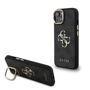 Guess PU 4G Metal Logo Stand Camera Frame kryt iPhone 15 černý