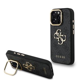 Guess PU 4G Metal Logo Stand Camera Frame kryt iPhone 15 Pro černý