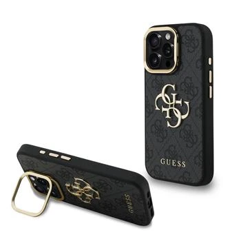 Guess PU 4G Metal Logo Stand Camera Frame kryt iPhone 15 Pro Max černý