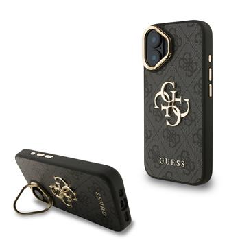Guess PU 4G Metal Logo Stand Camera Frame kryt iPhone 16 černý