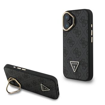 Guess PU 4G Strass Triangle Logo Stand Camera Frame MagSafe kryt iPhone 16 černý