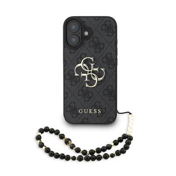 Guess PU 4G Metal Logo Strap kryt iPhone 16 černý