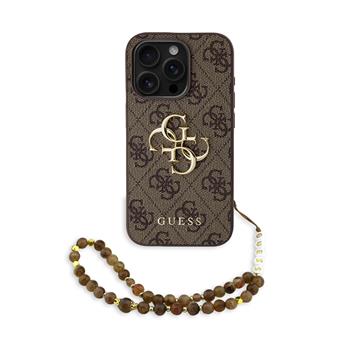 Guess PU 4G Metal Logo Strap kryt iPhone 15 Pro hnědý