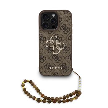 Guess PU 4G Metal Logo Strap kryt iPhone 16 Pro Max hnědý