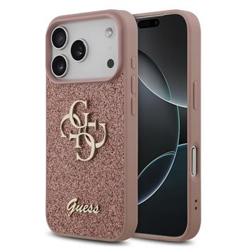 Guess PU Fixed Glitter 4G Metal Logo kryt iPhone 17 Pro růžový