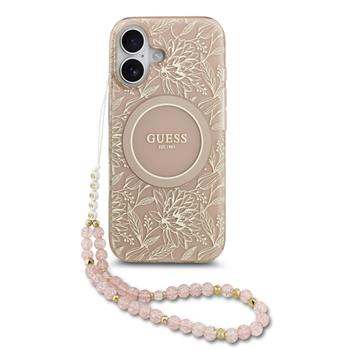 Guess IML Flowers Allover Strap MagSafe kryt iPhone 17 růžový